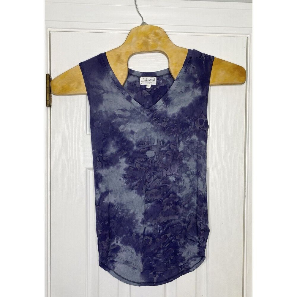 Feel The Piece Terre Jacobs Women's V Neck Ruched Side Tank Top Tie Dye Blue M/L